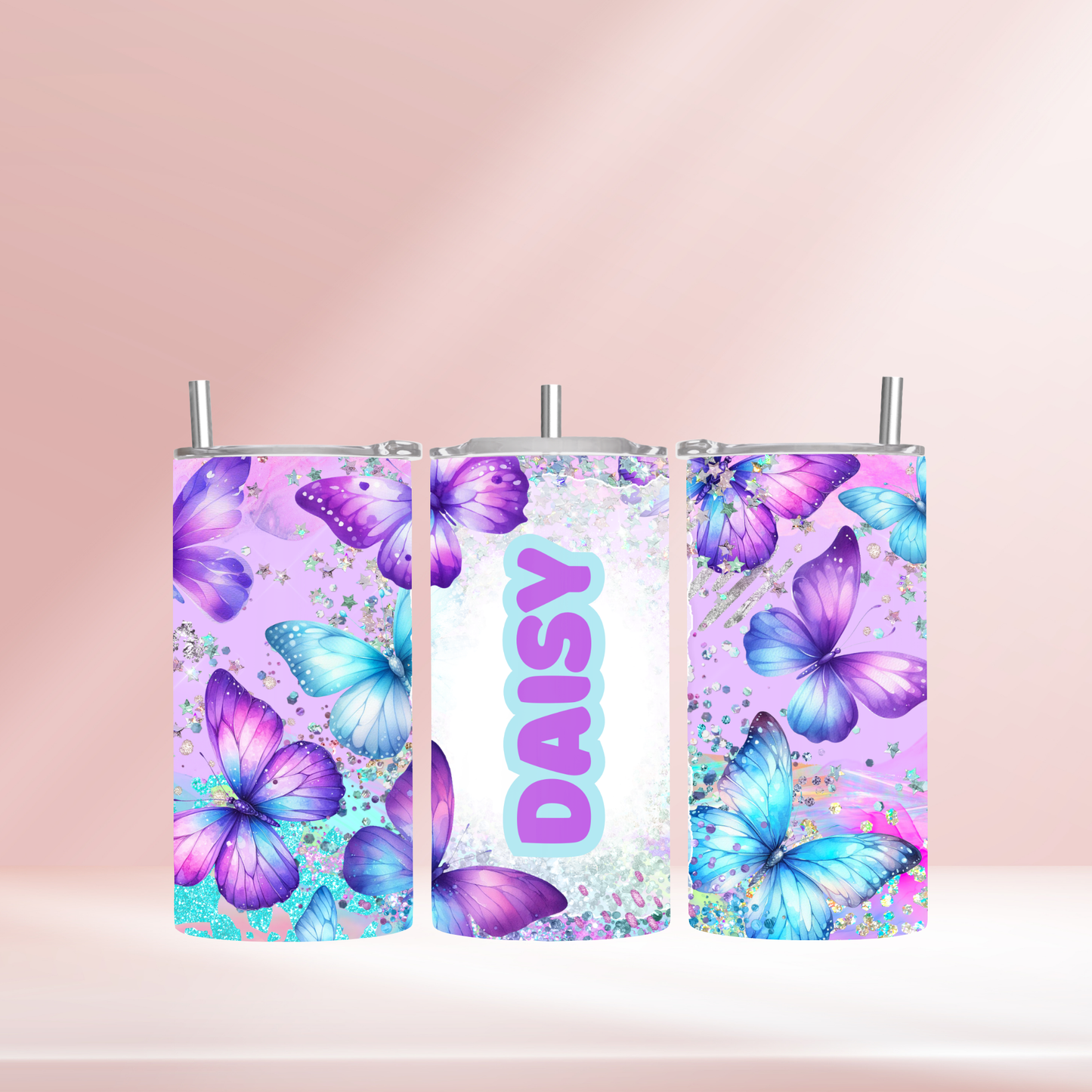 Purple butterflies personalised - 12oz standard/sippy tumbler