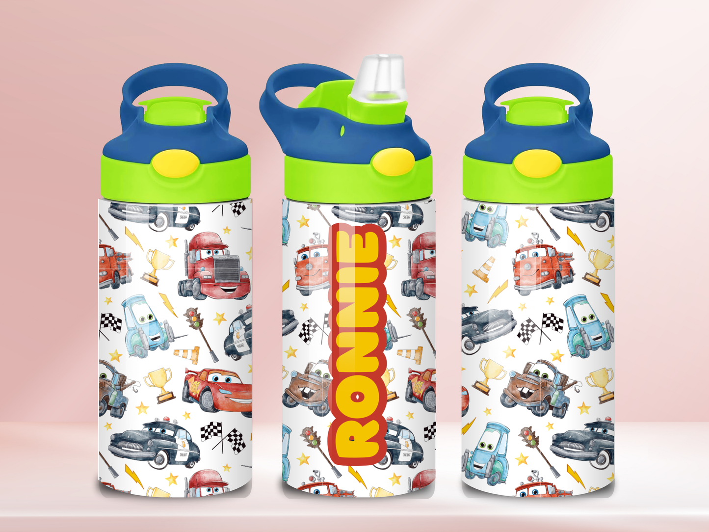 Car - 12oz flip straw water bottle