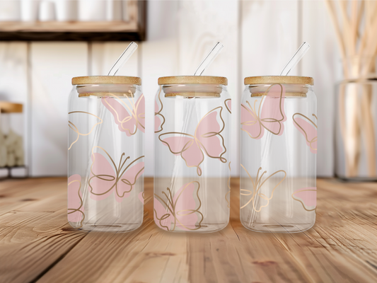 Butterfly line art 16oz Libbey can