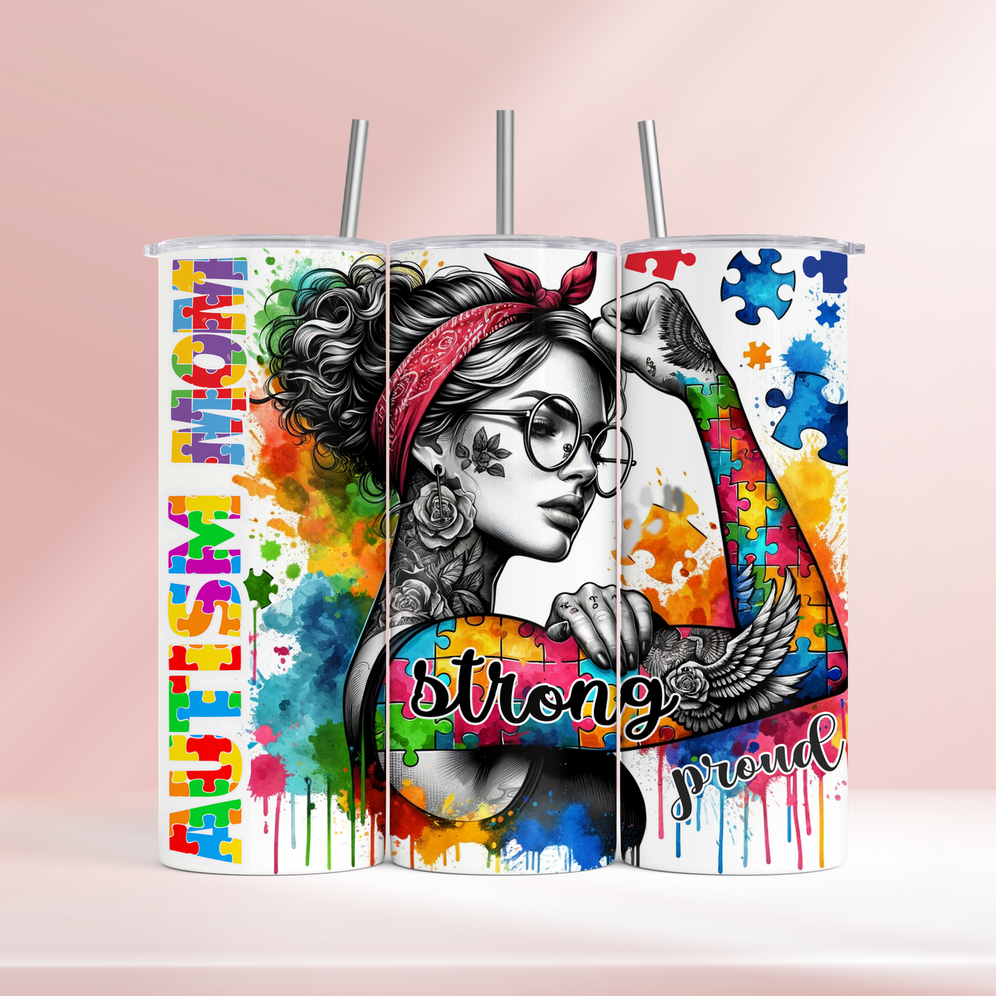 Autism mom - strong -  20oz tumbler
