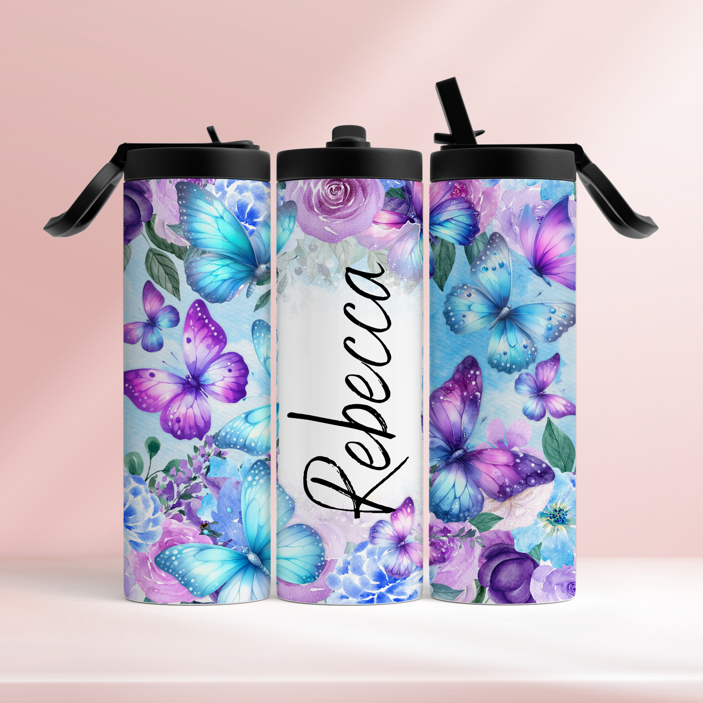 Personalised purple butterlies - 20oz tumbler