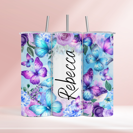 Personalised purple butterlies - 20oz tumbler