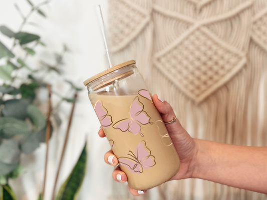 Butterfly line art 16oz Libbey can