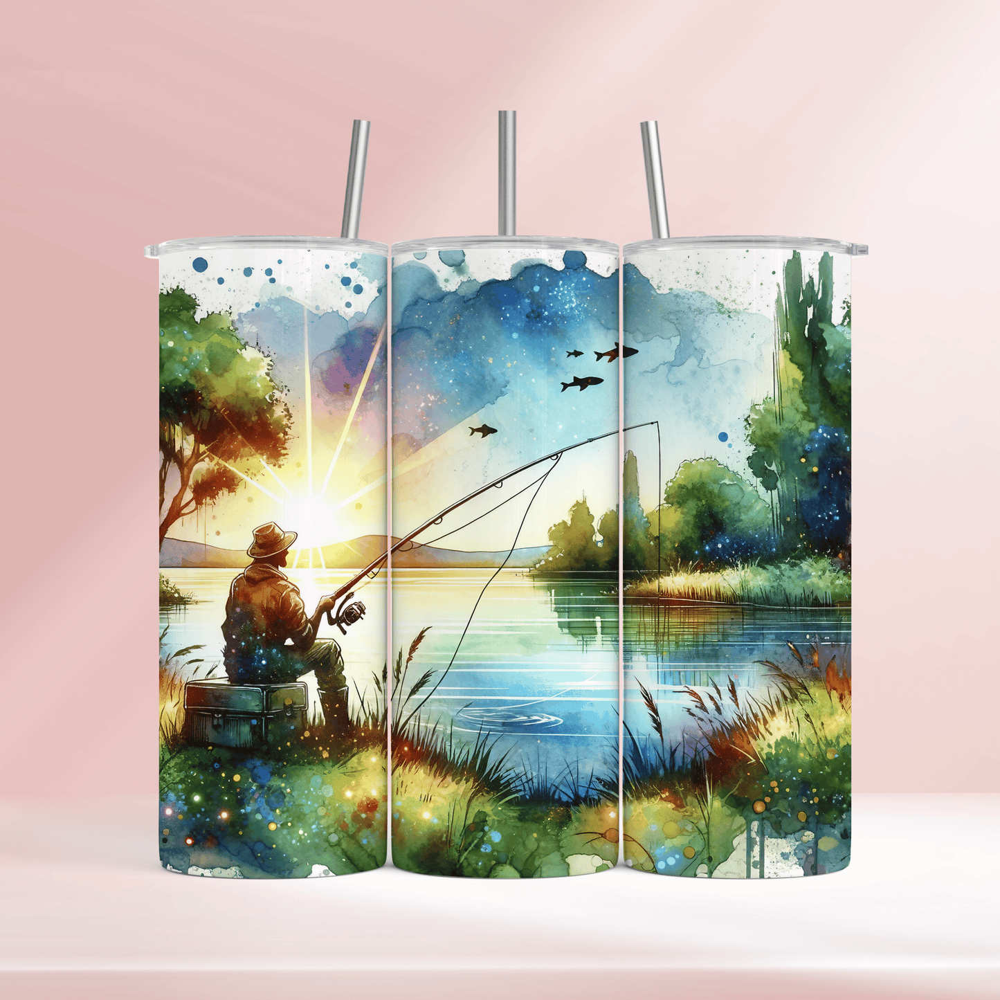Fishing watercolour - 20oz tumbler