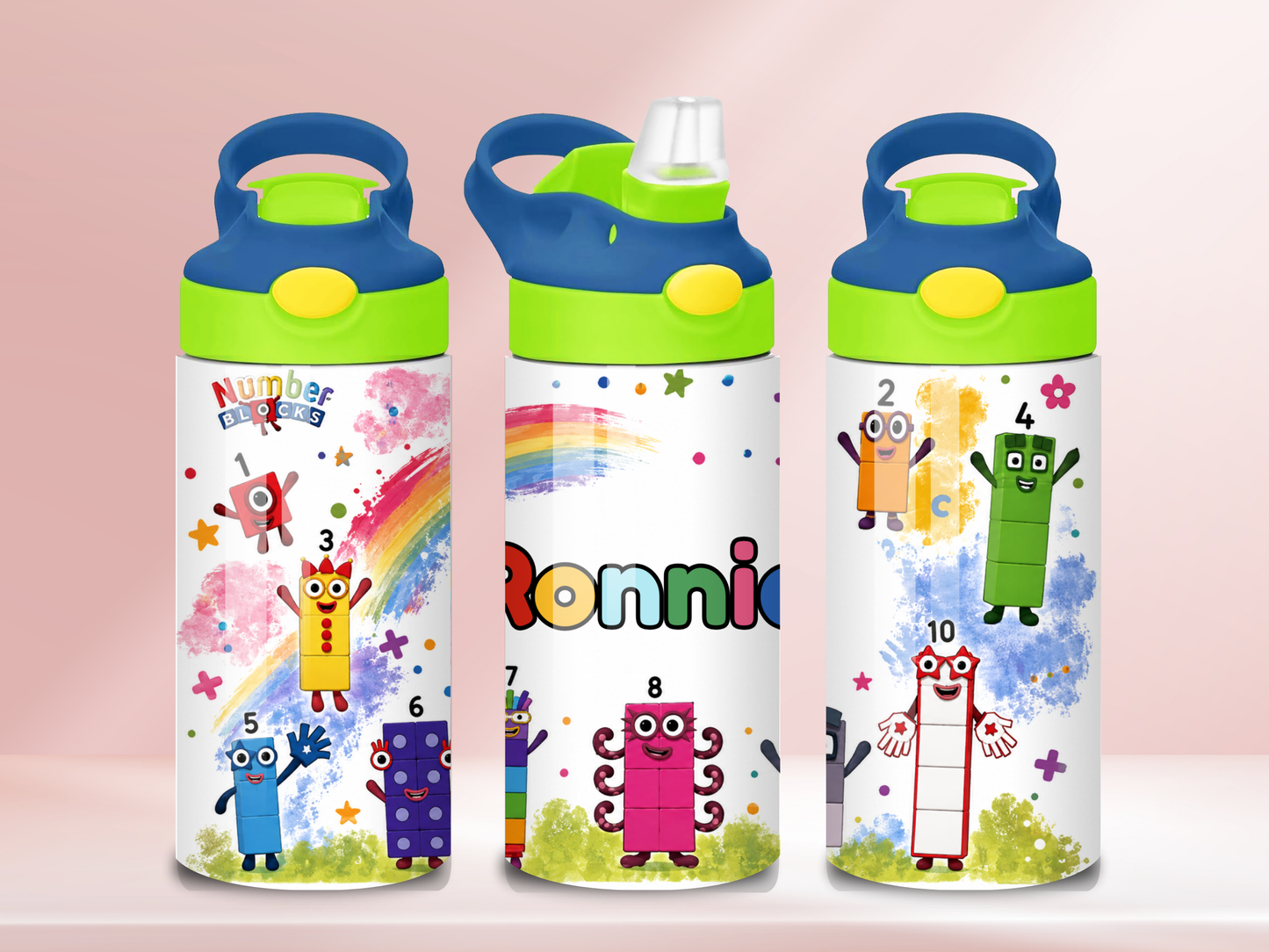 Number Blocks Personalised - 12oz flip straw water bottle