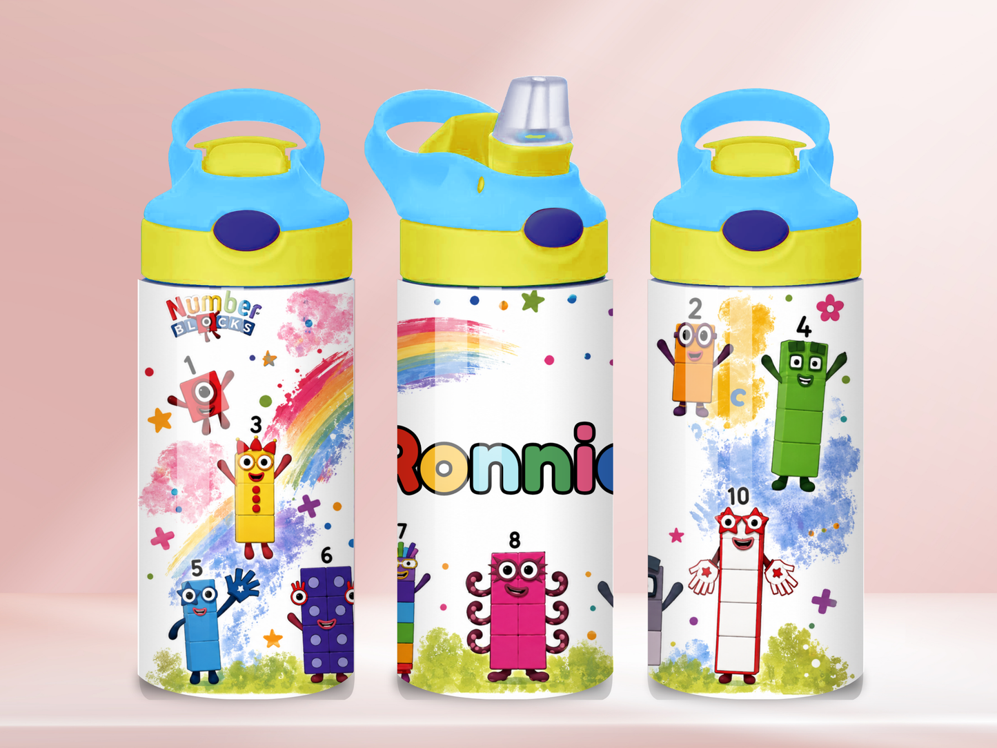 Number Blocks Personalised - 12oz flip straw water bottle