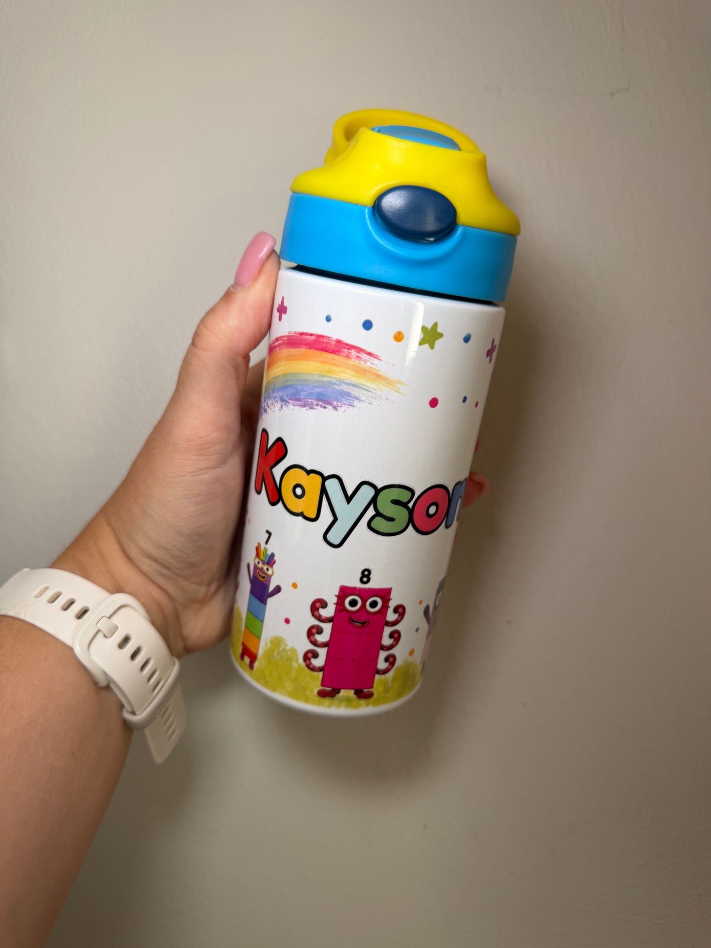 Number Blocks Personalised - 12oz flip straw water bottle