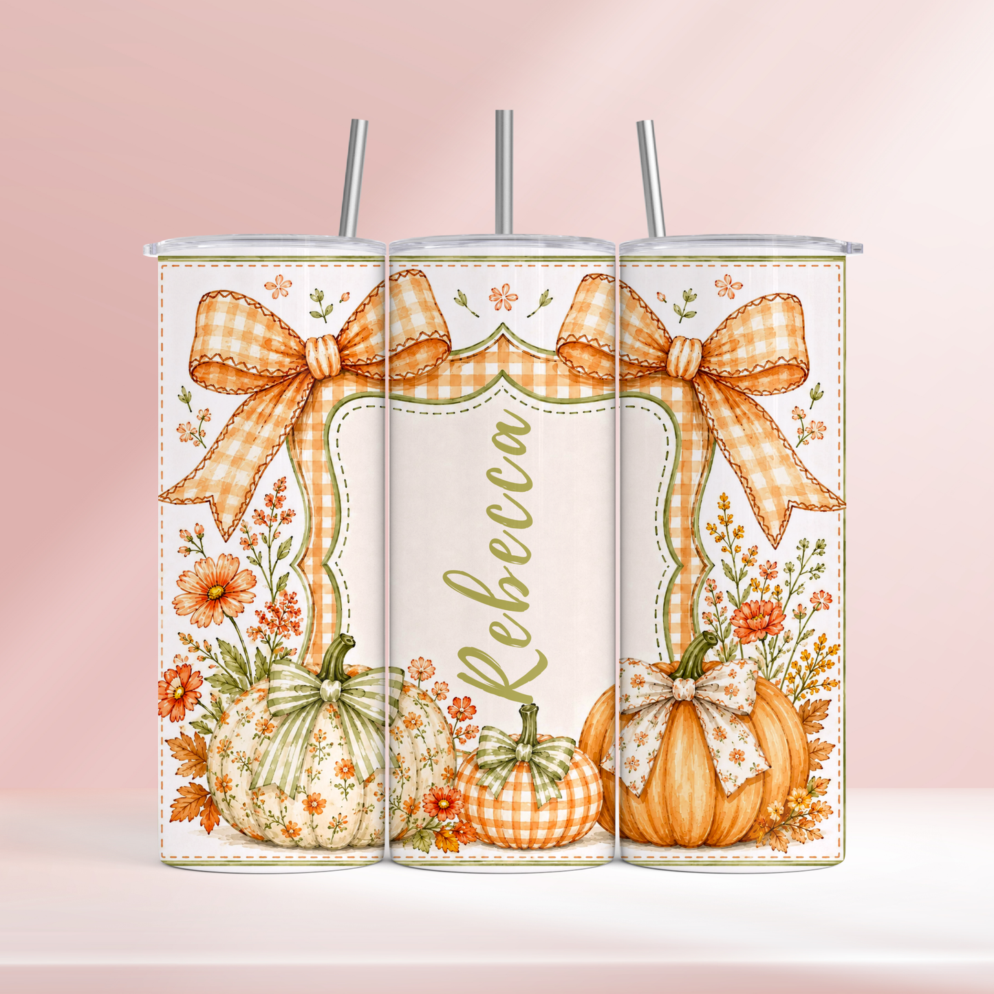Plaid pumpkins personalised - 20oz tumbler