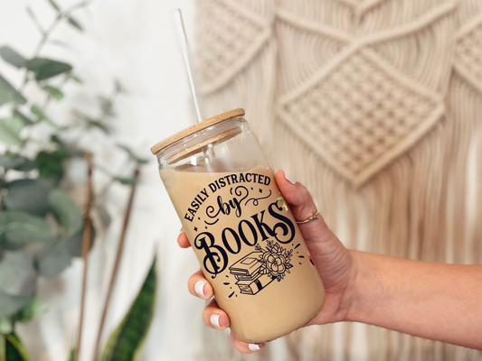 Easily Distracted By Books 16oz Libbey can