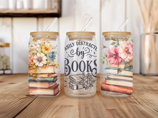 Easily Distracted By Books 16oz Libbey can