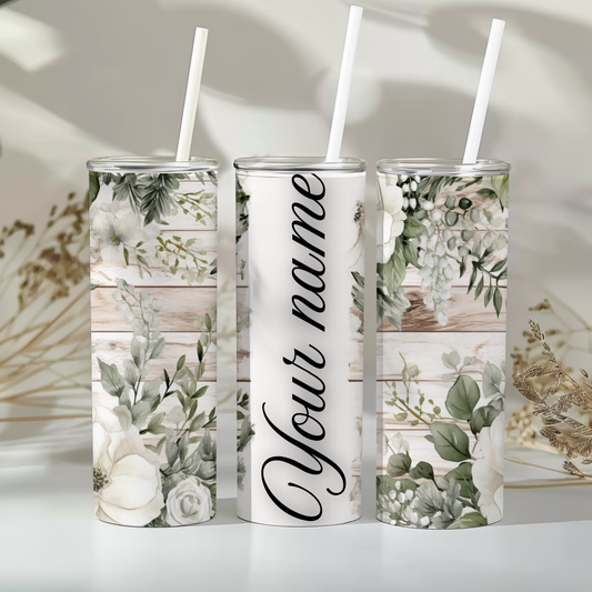 Personalised name - Rustic flowers - 20oz tumbler