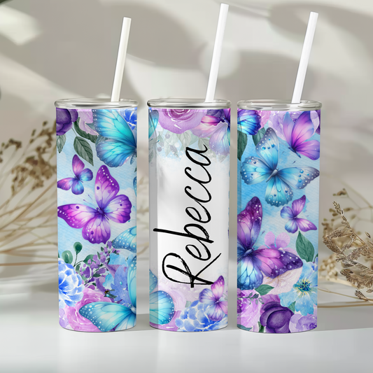 Personalised purple butterlies - 20oz tumbler