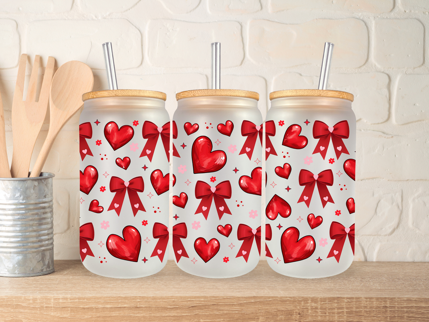 🩷 Red hearts & bows 🩷 - 16oz libbey can