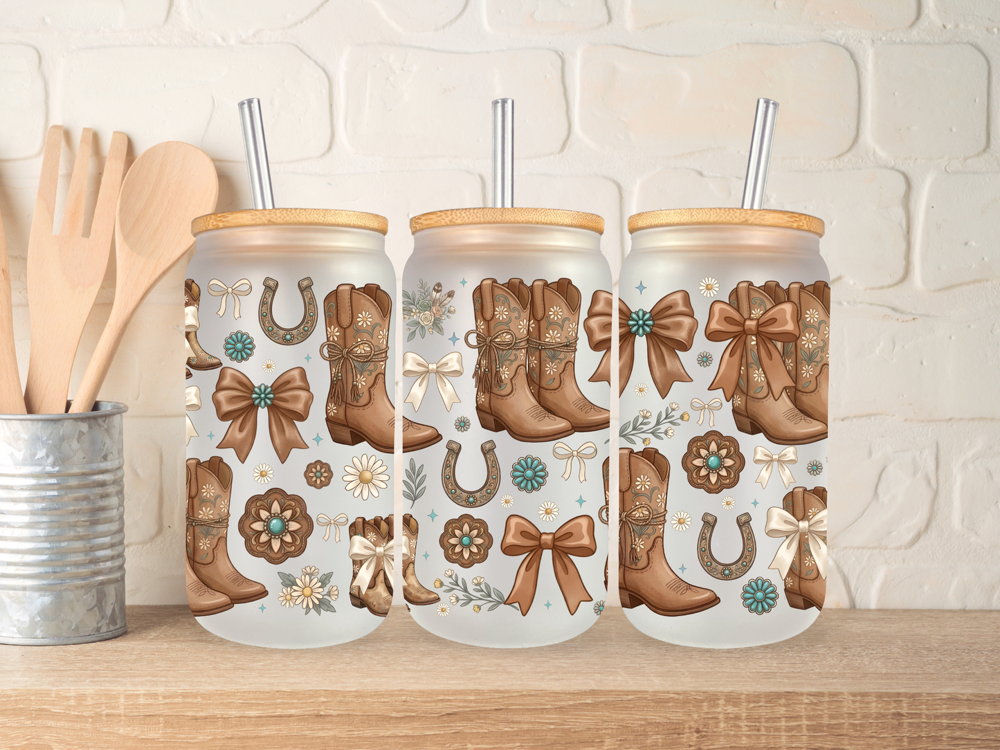 Cowboy boots neutral  - 16oz Libbey can