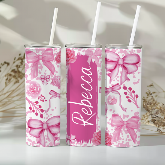 Pink bows 2 - personalised- 20oz tumbler