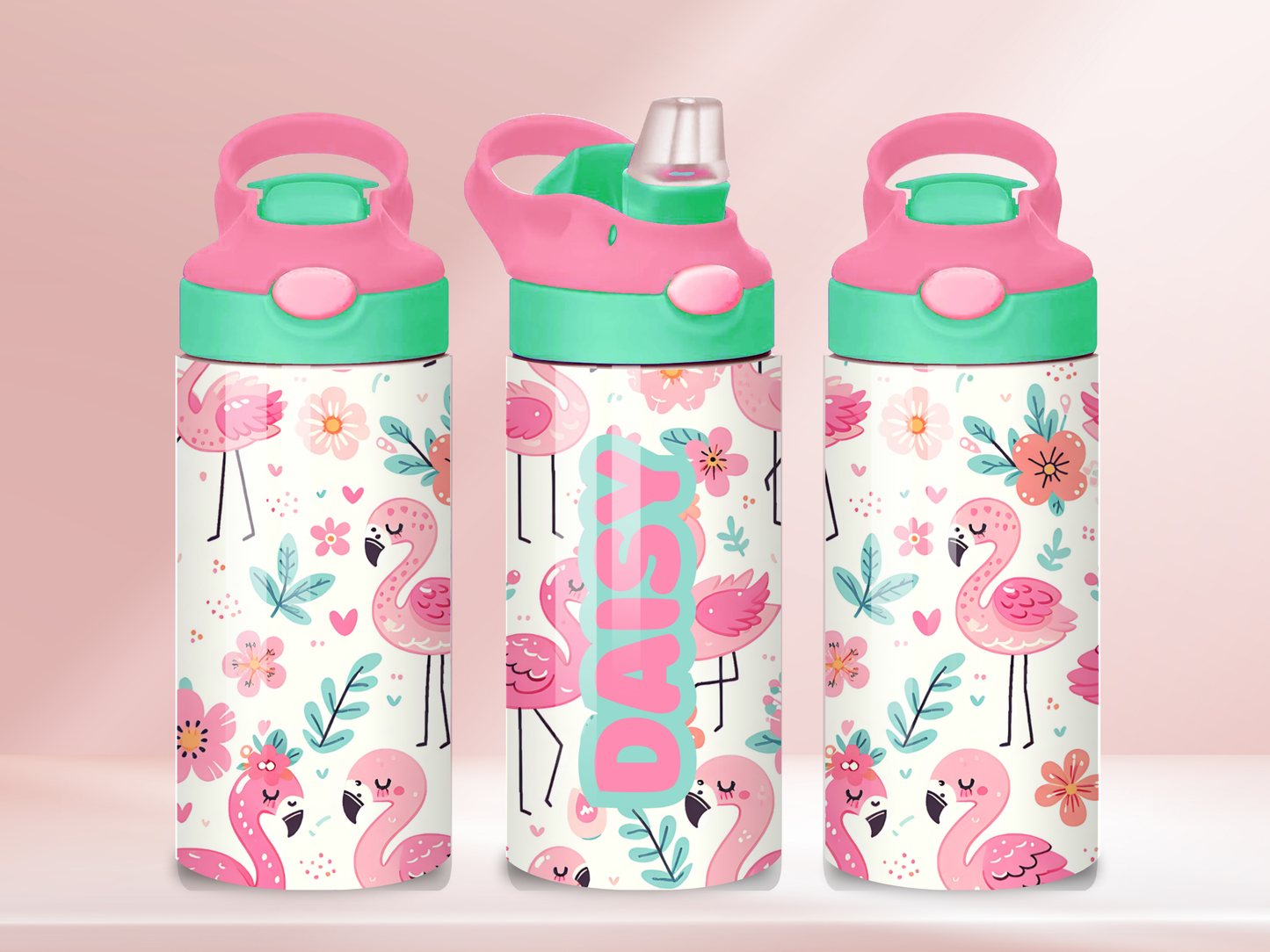Flamingos - 12oz flip straw water bottle
