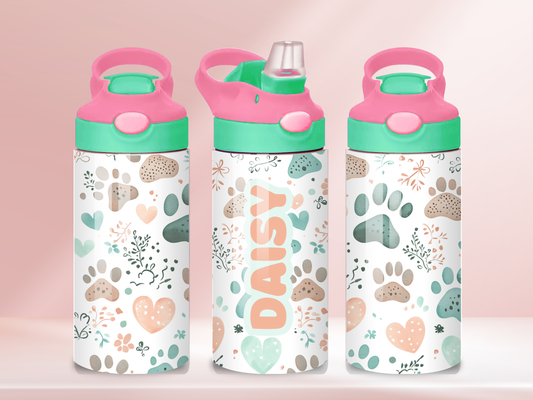 Paw Prints - 12oz flip straw water bottle
