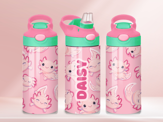Pink Axylotyl - 12oz flip straw water bottle