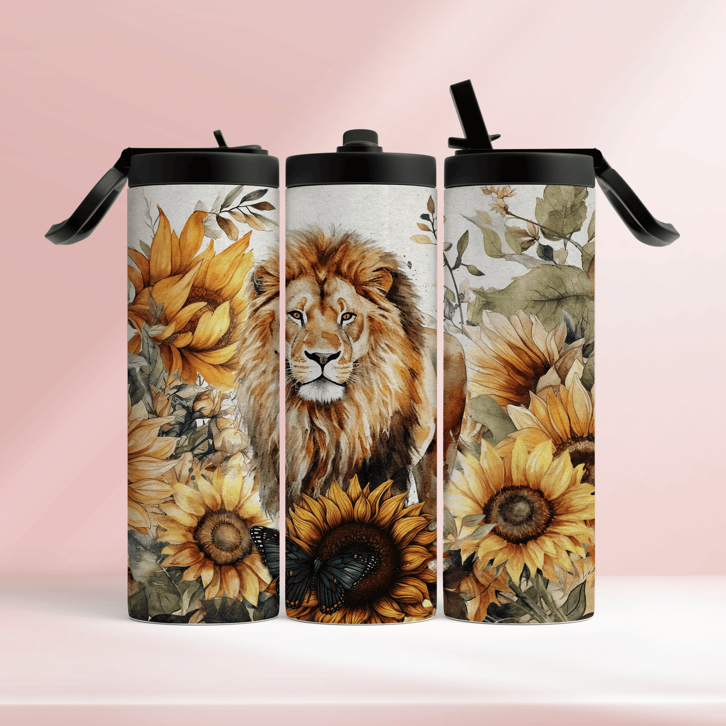 Lion with sunflowers - 20oz tumbler