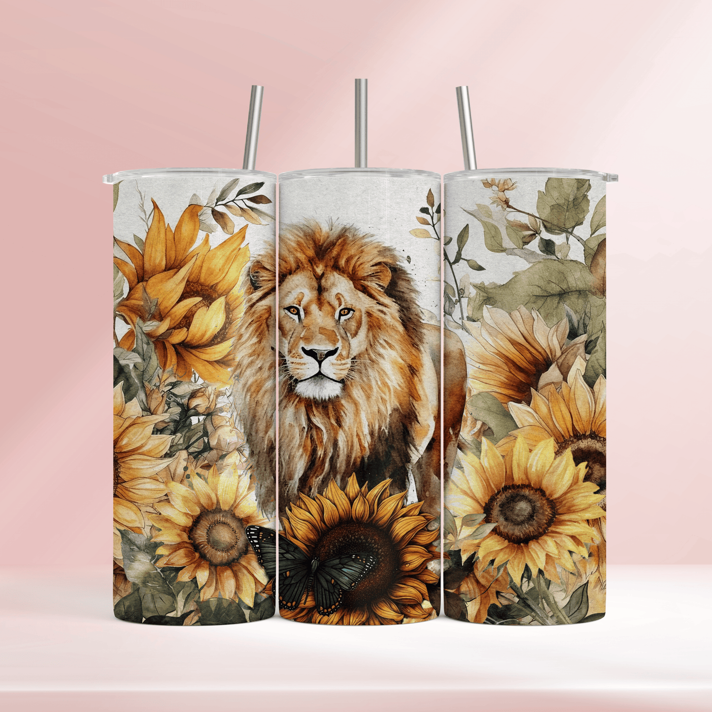 Lion with sunflowers - 20oz tumbler