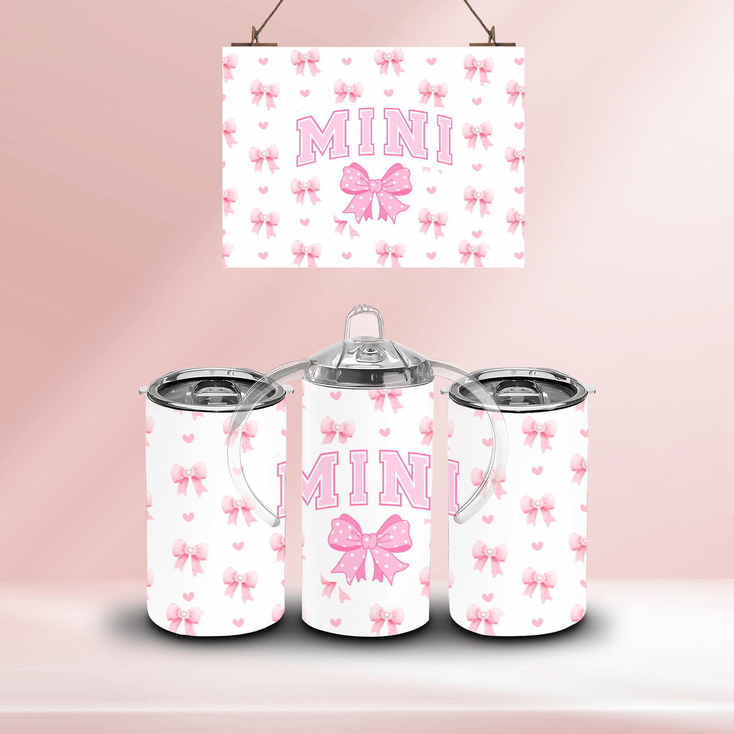 MINI pink bows - 12oz standard/sippy tumbler