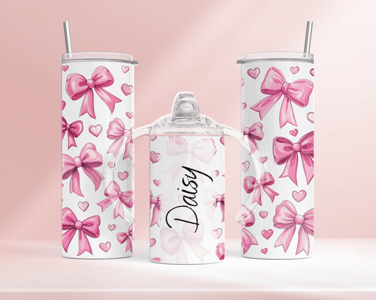 Mini me tumbler set - Personalised pink bows.