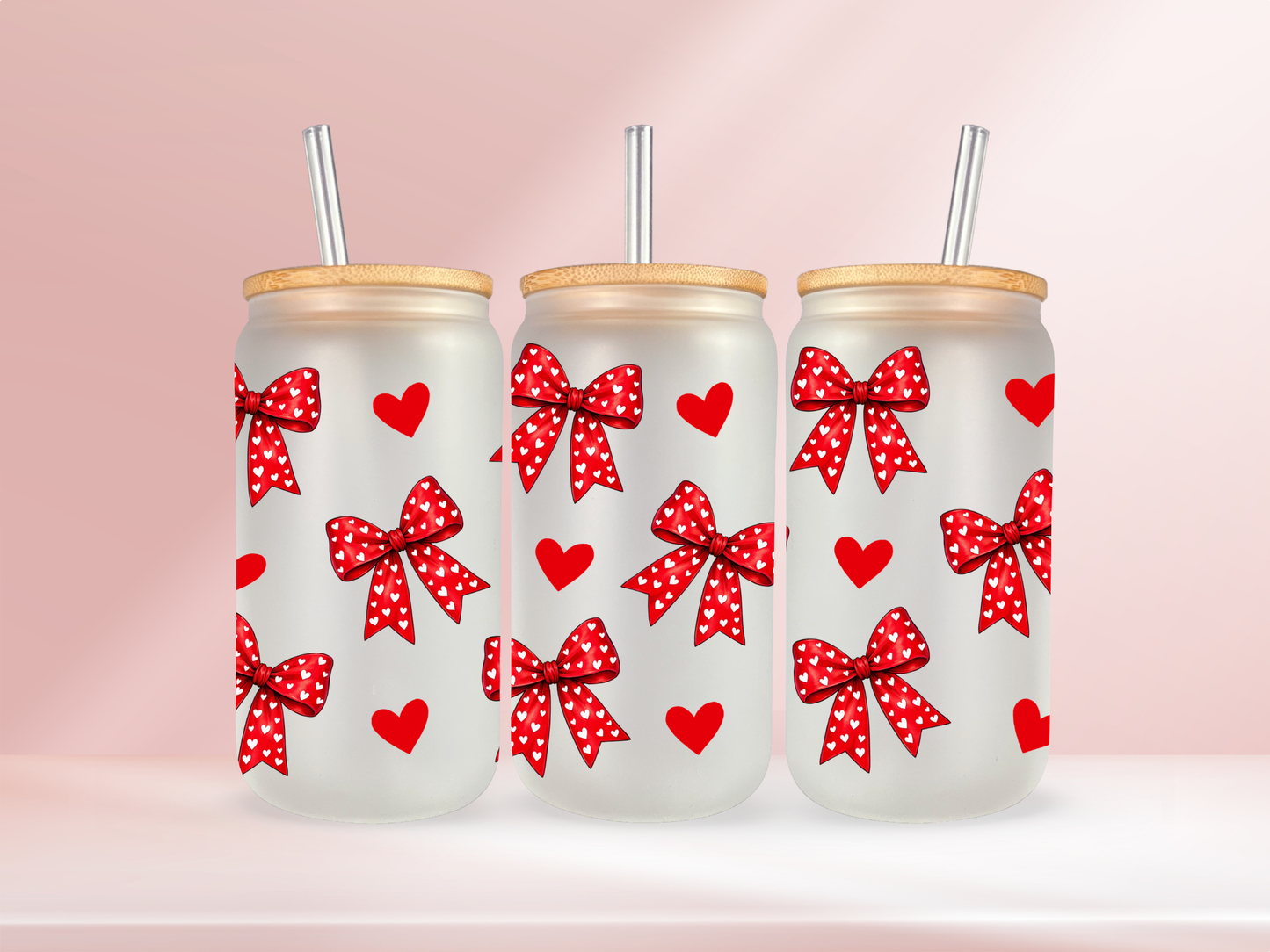 🩷 Pattern bows and small hearts 🩷 - 16oz libbey glass