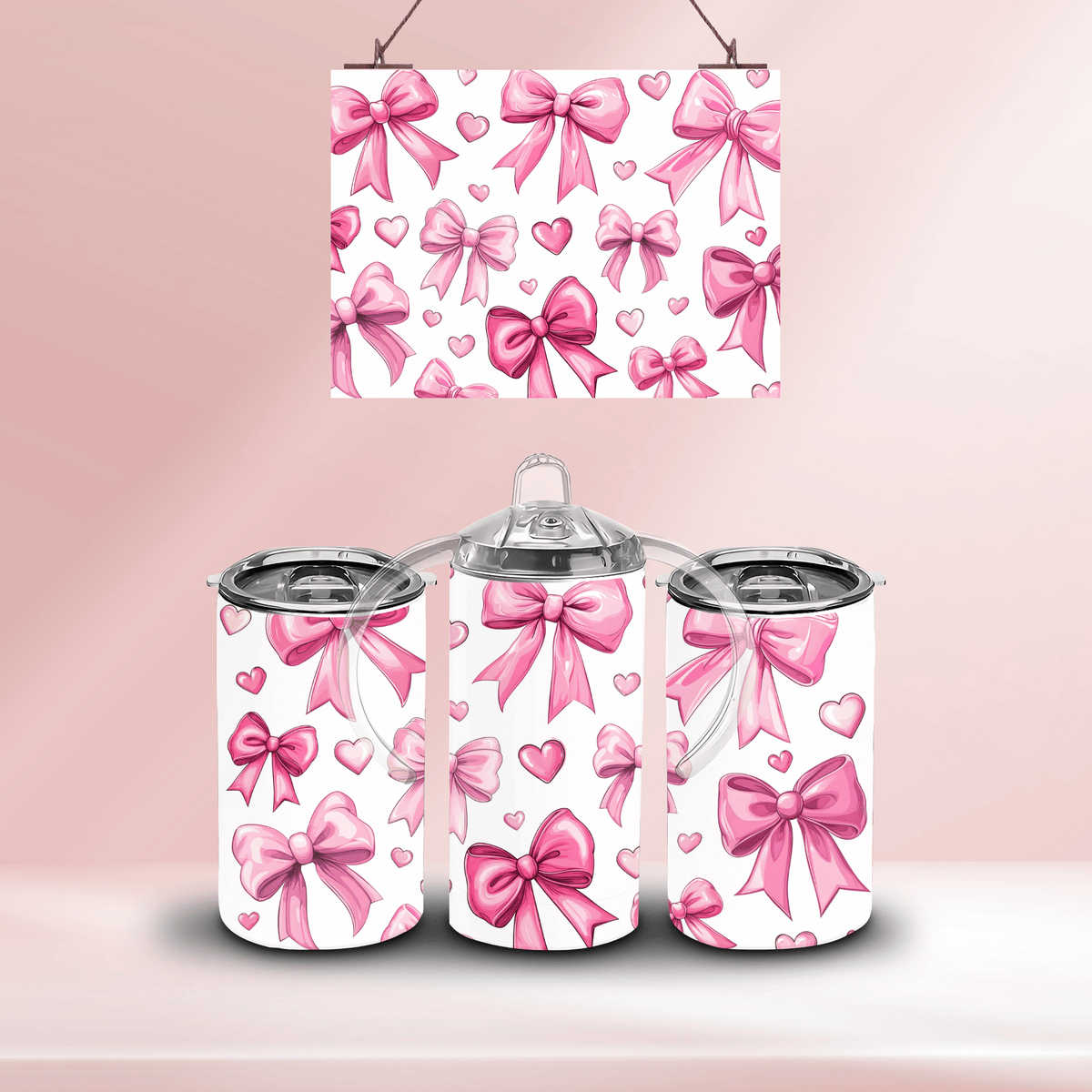 Pink bows - 12oz standard/ sippy tumbler