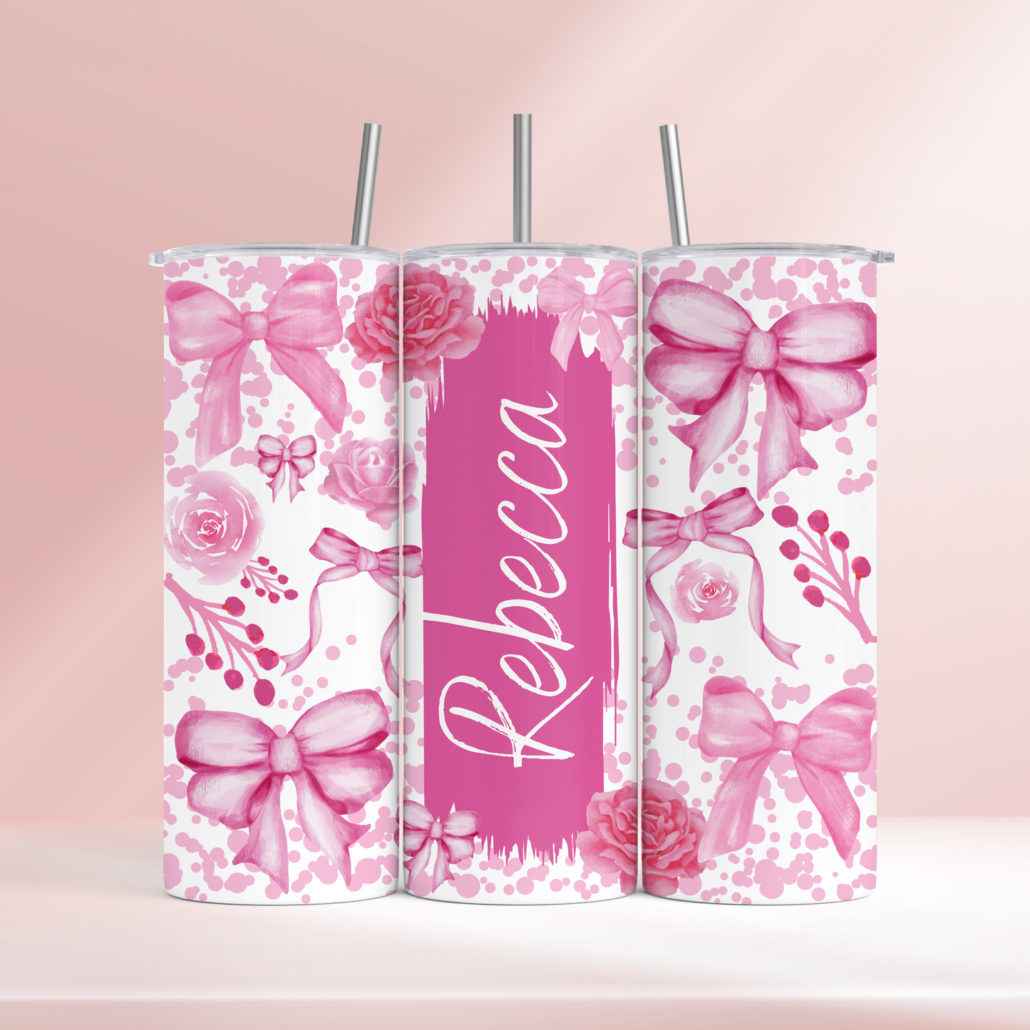 Pink bows 2 - personalised- 20oz tumbler