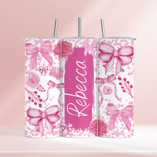 Pink bows 2 - personalised- 20oz tumbler