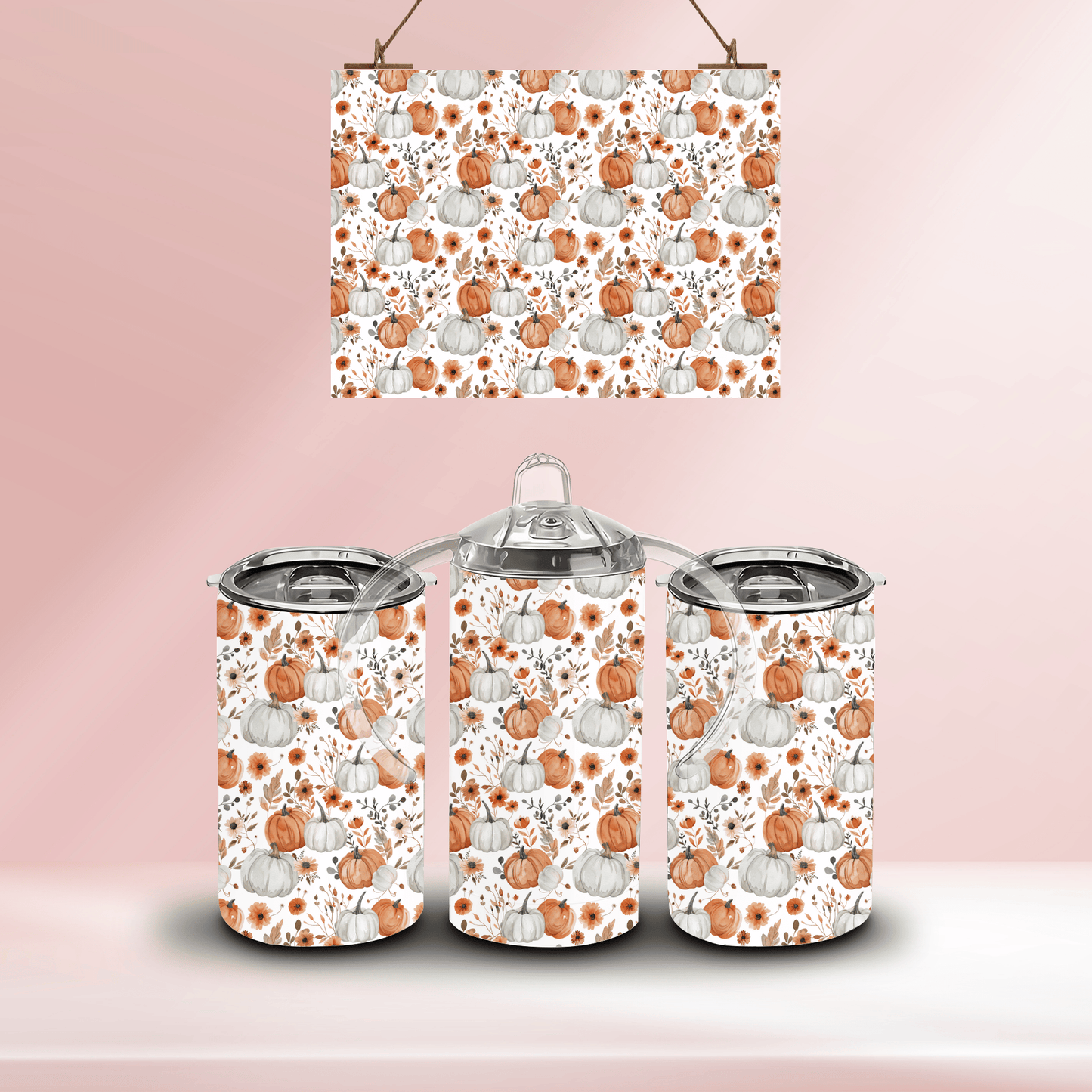 Pumpkins white and orange - 12oz standard/sippy tumbler