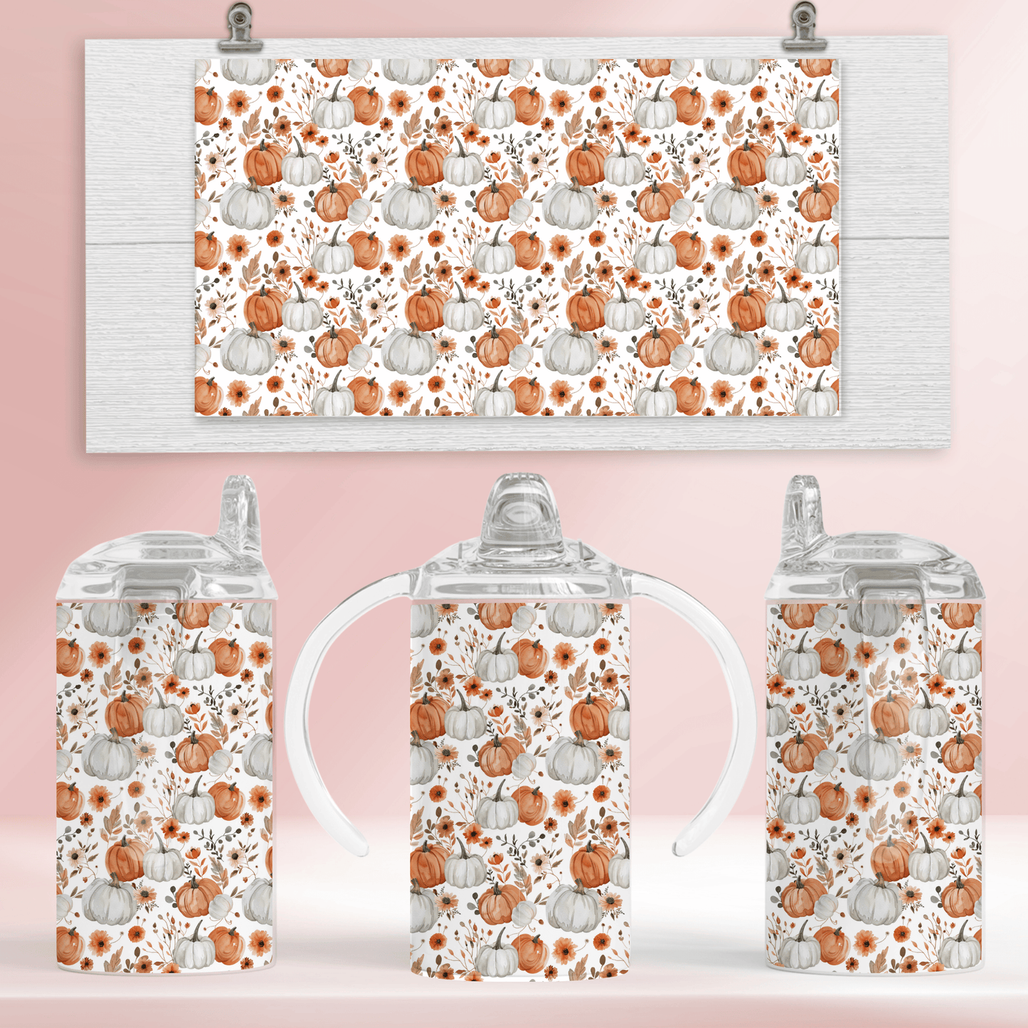 Pumpkins white and orange - 12oz standard/sippy tumbler