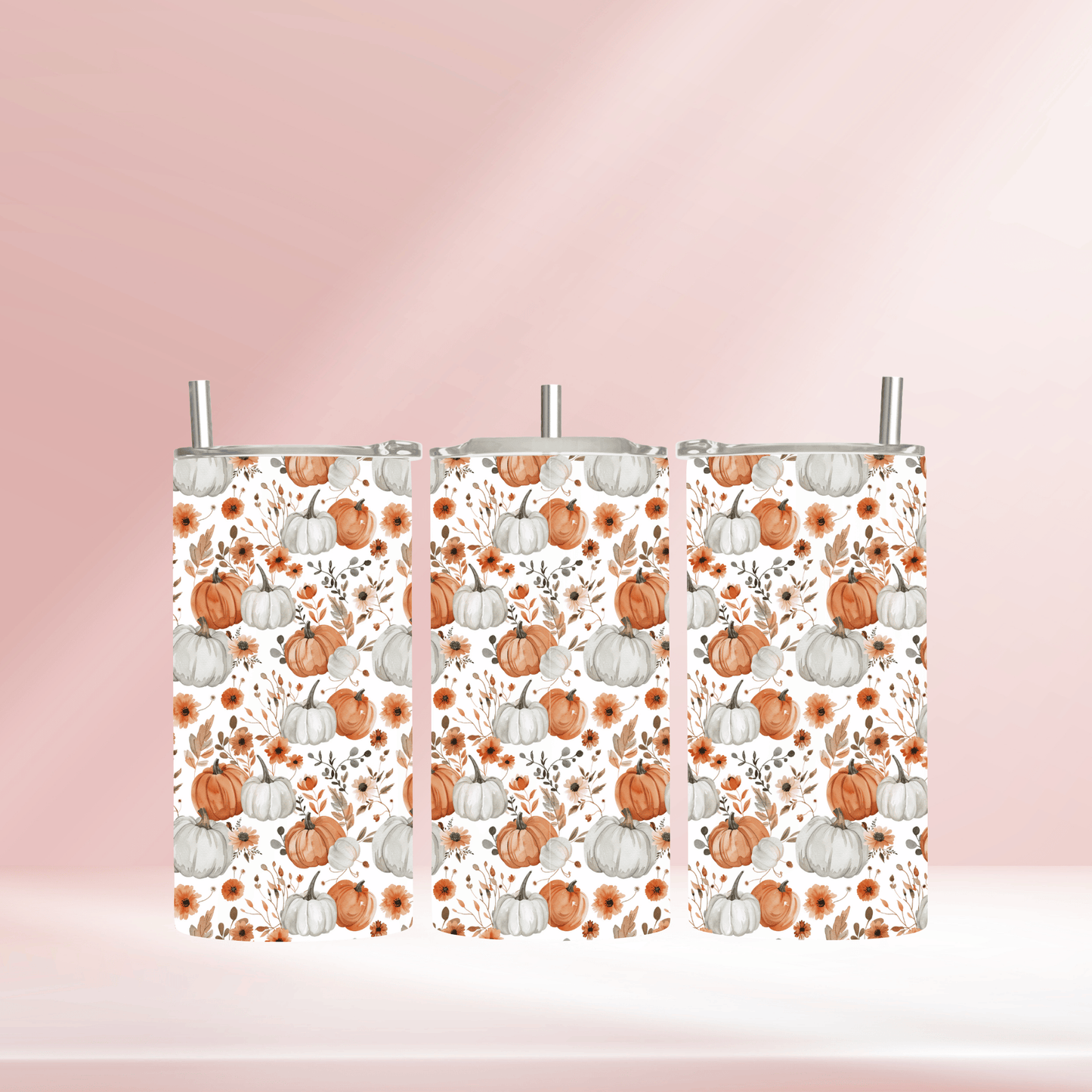 Pumpkins white and orange - 12oz standard/sippy tumbler