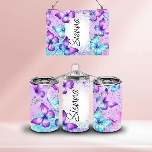 Purple butterflies personalised - 12oz standard/sippy tumbler