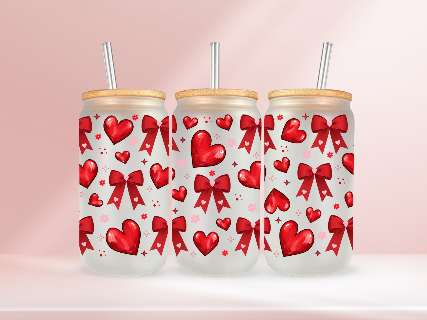 🩷 Red hearts & bows 🩷 - 16oz libbey glass