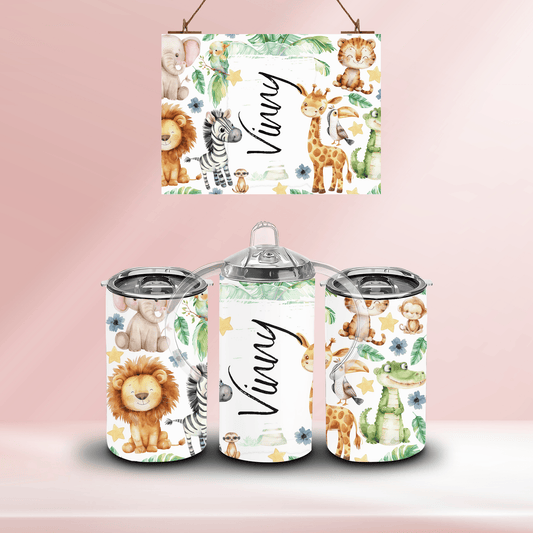 Personalised safari animals - 12oz standard/sippy tumbler