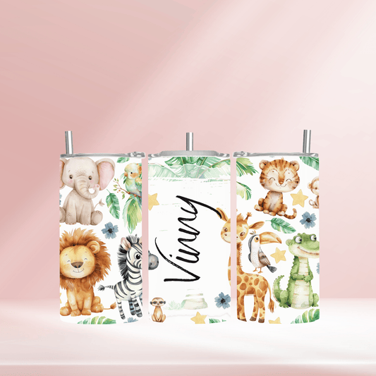 Personalised safari animals - 12oz standard/sippy tumbler