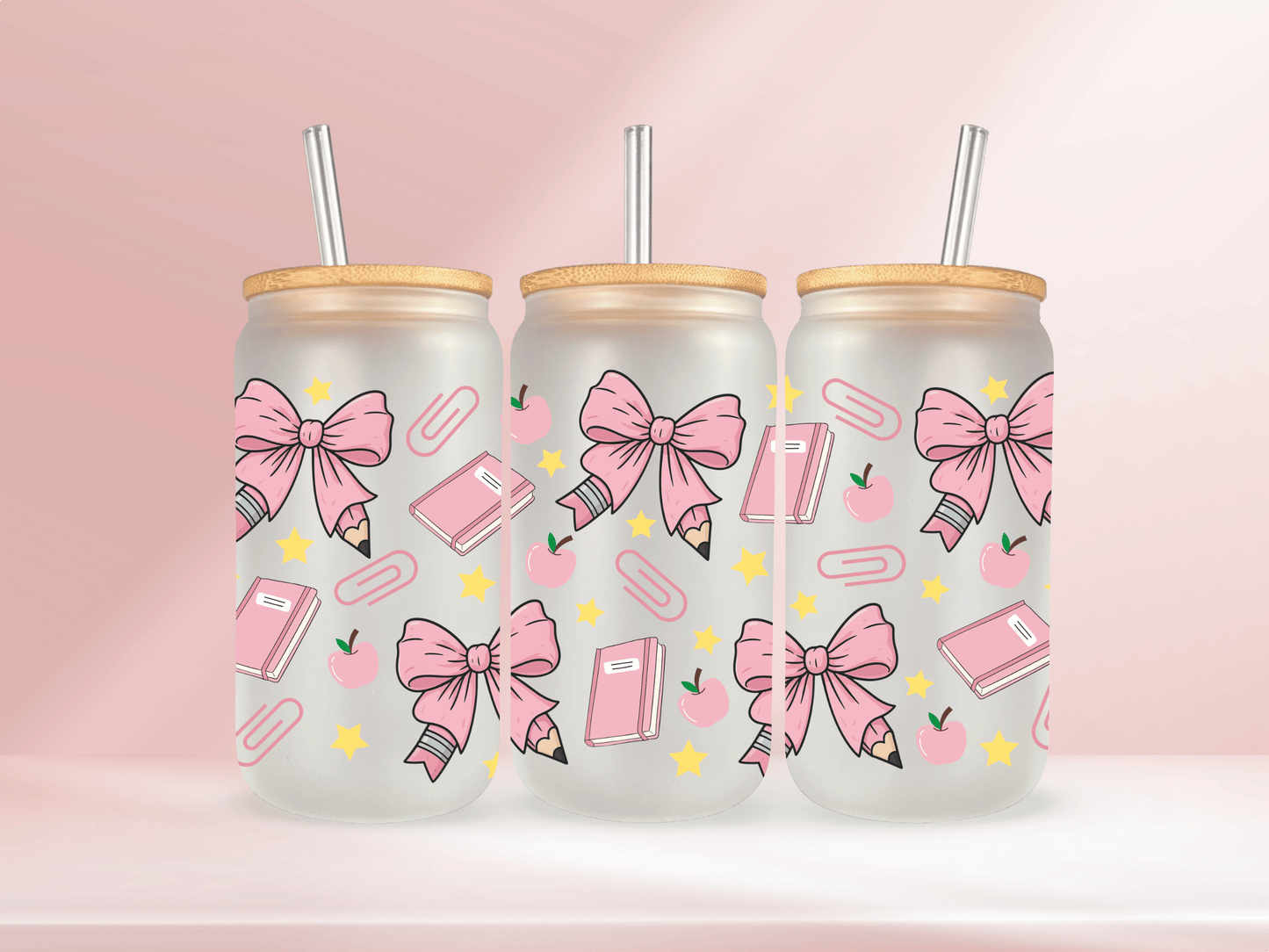 Teacher Coquette Pink Bows - 16oz Libbey glass