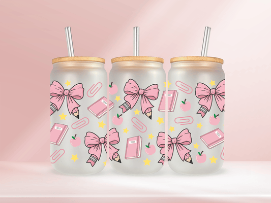 Teacher Coquette Pink Bows - 16oz Libbey glass