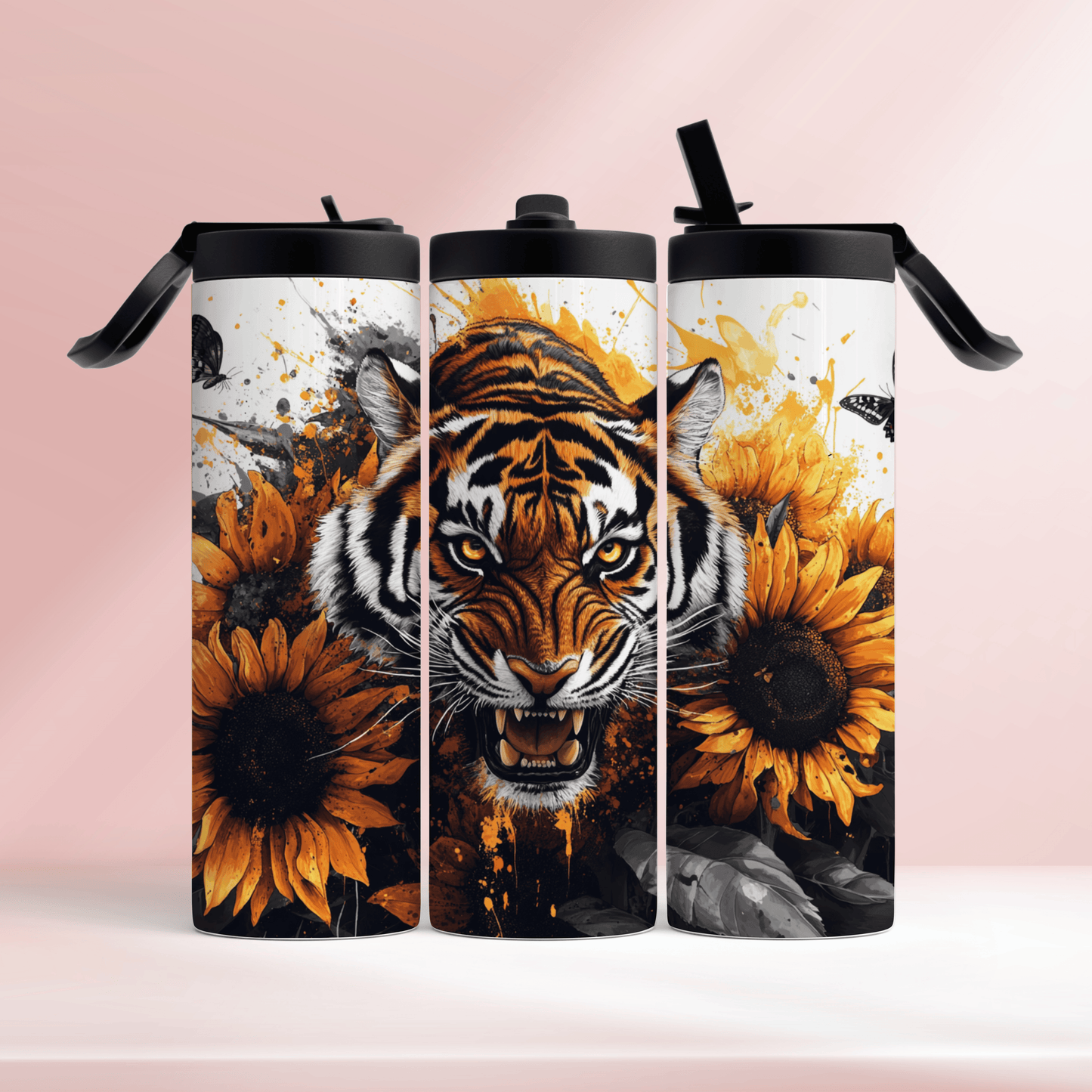 Tiger with sunflowers - 20oz tumbler