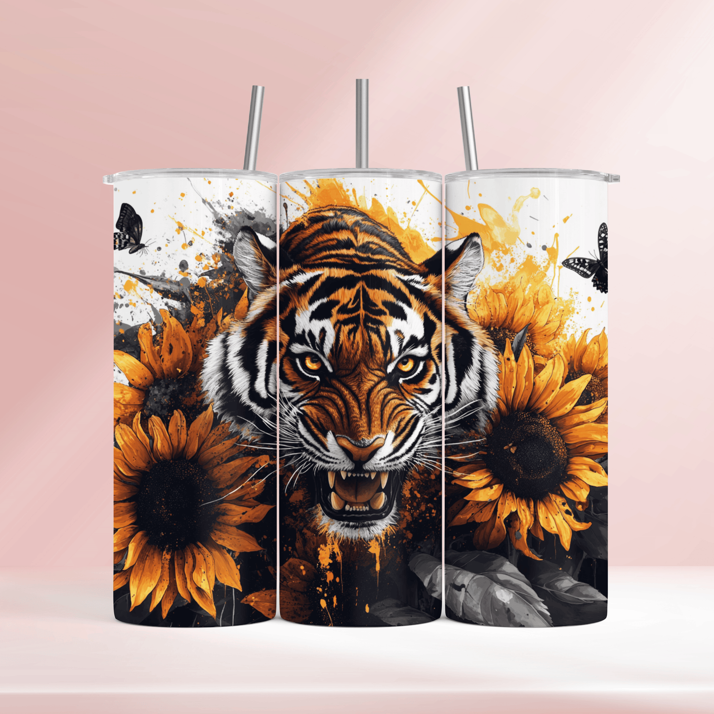 Tiger with sunflowers - 20oz tumbler
