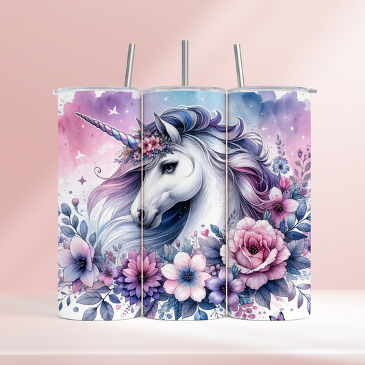 Floral unicorn - 20oz tumbler