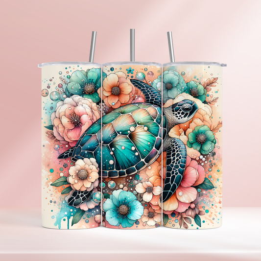 Turtle flowers -  20oz tumbler