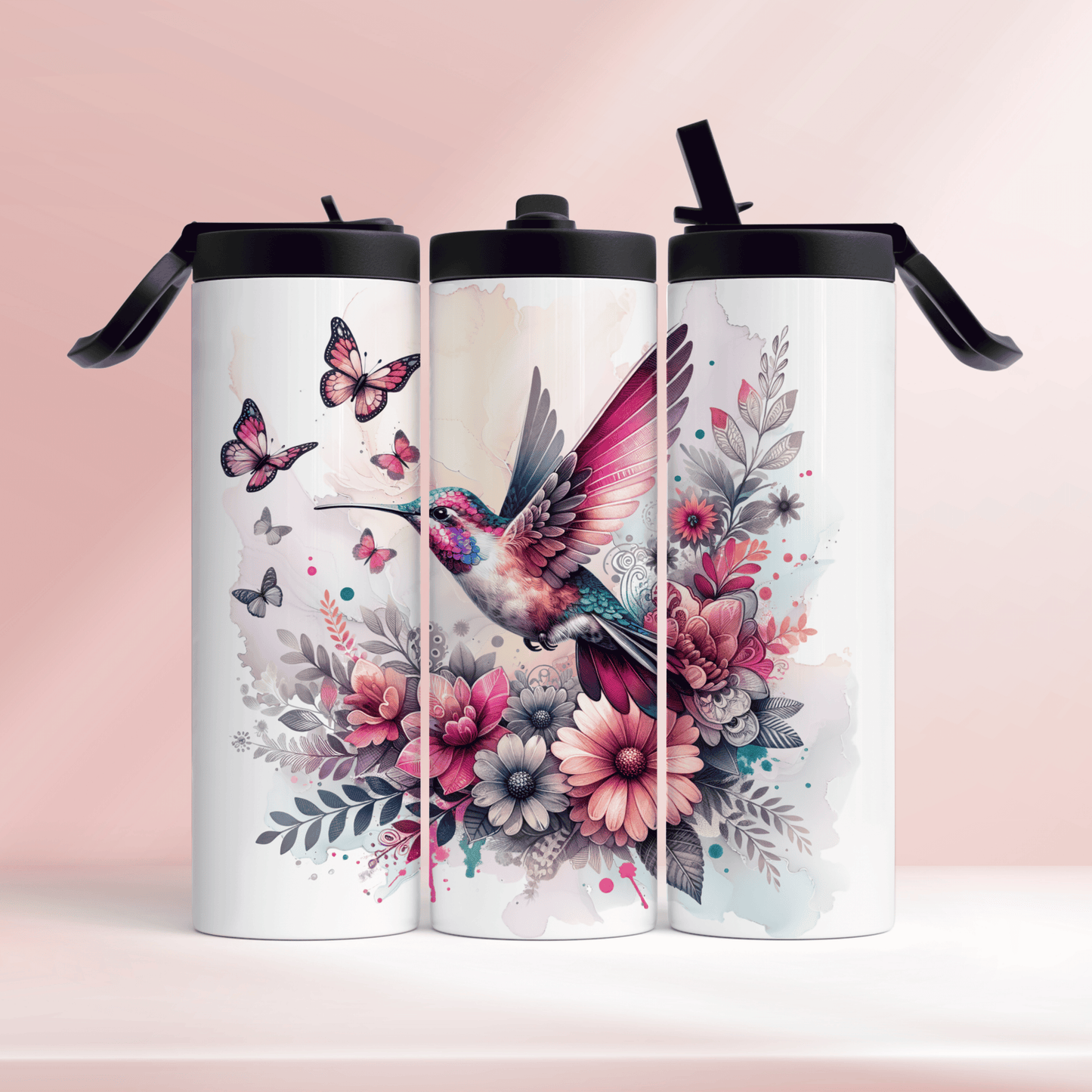 Floral hummingbird - 20oz tumbler