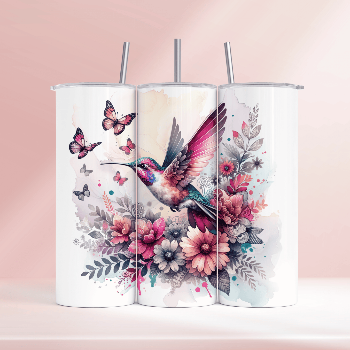 Floral hummingbird - 20oz tumbler