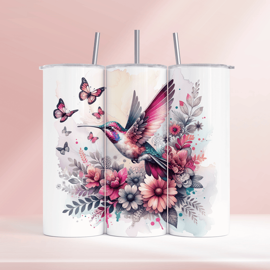 Floral hummingbird - 20oz tumbler