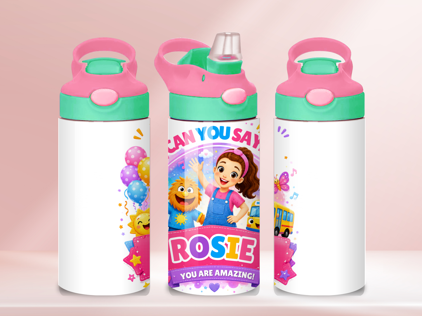 Can you say Personalised - 12oz flip straw water bottle