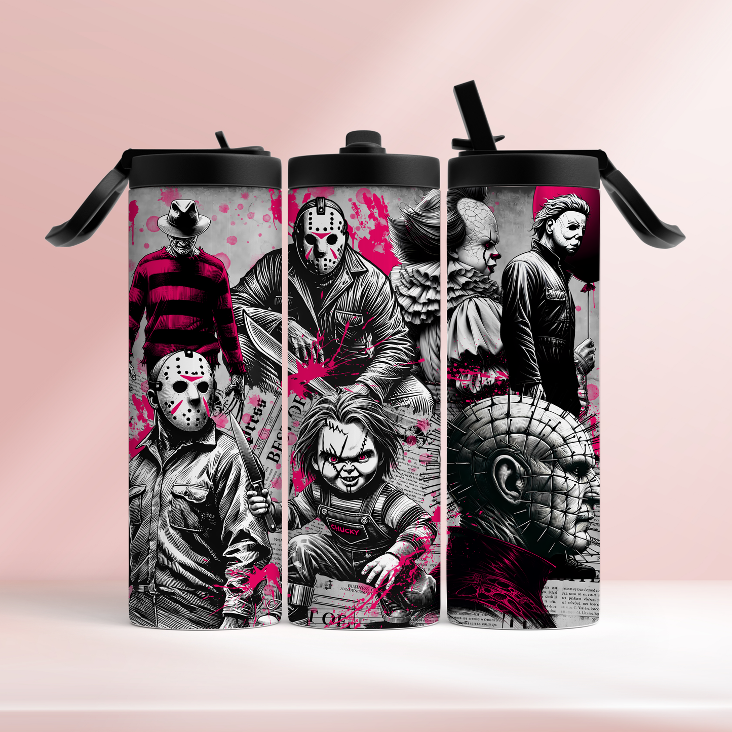 Horror characters - pink-  20oz tumbler