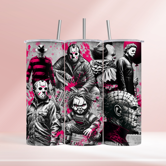 Horror characters - pink-  20oz tumbler