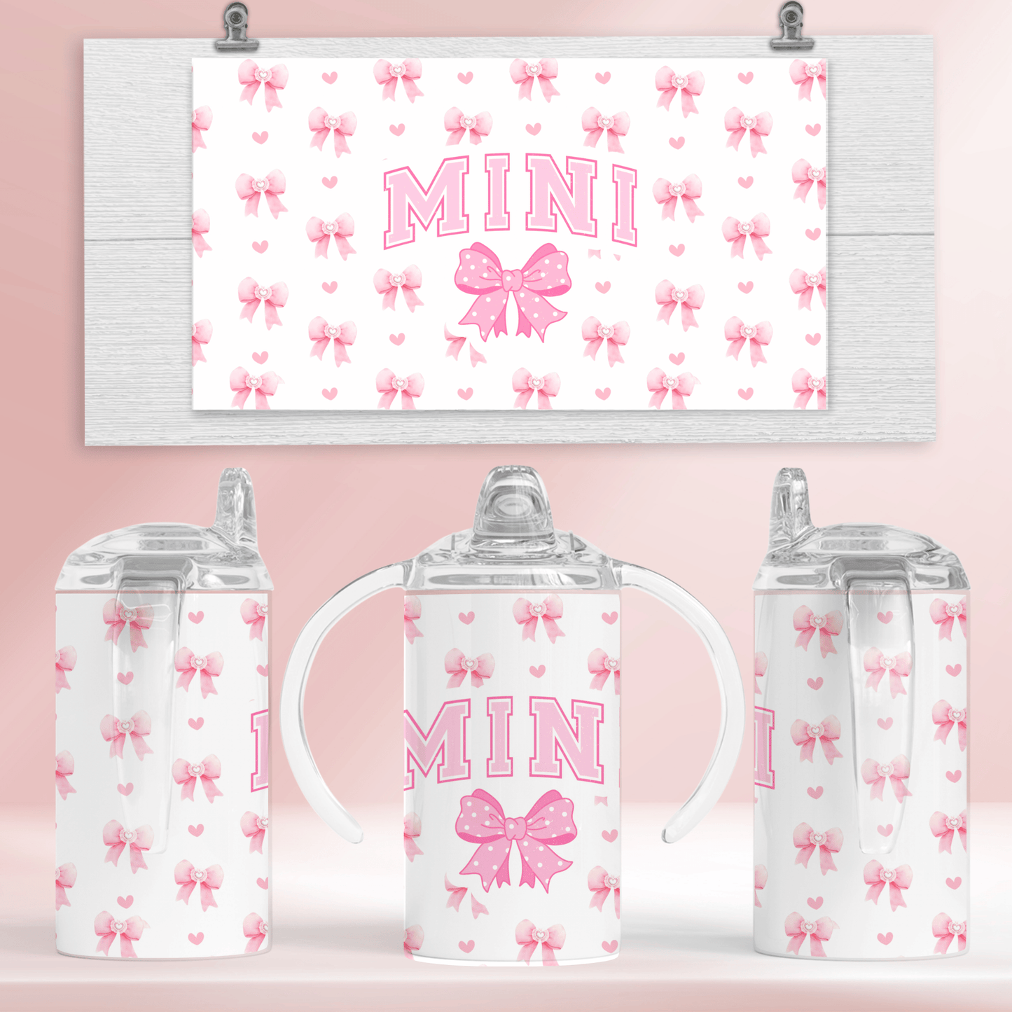 MINI pink bows - 12oz standard/sippy tumbler
